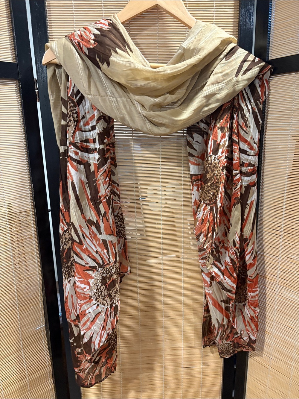Lightweight Floral Print Women's Scarf in Beige, Brown & Rust